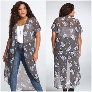 torrid 2/3 rose print floral kimono duster